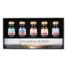Jacques Herbin 27700T - Set of 5 writing inks - "Couleurs de Paris" : Green, blue, red, yellow/brown, grey - 10ml bottles - Calligraphy - Drawing Gift