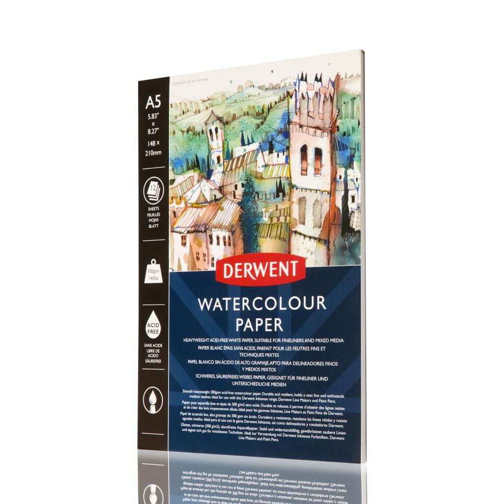 Derwent A5 Watercolour Paper Pad,White, 12 Sheets