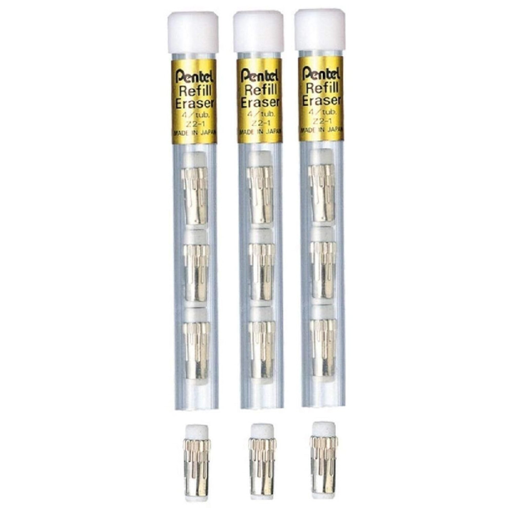 Pentel Refill Erasers For Graphgear 1000 Graphgear 500 Sharplet Pg500 Pg300 P200 (Pack Of 3 Tubes - 12 Eraser Refills)