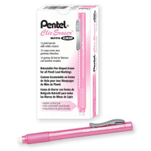Pentel ZE22P, Clic Eraser Grip, Retractable Eraser, Pink Barrel, Box of 12
