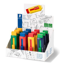 STAEDTLER 525 PS1 S PVC-Free Eraser Assorted Colors, Pack of 12 with Sliding Plastic Sleeves
