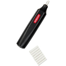 Derwent Battery-operated eraser pen, includes 8 spare erasers, suitable for graphite, colored and pastel pencils, professional quality, 2301931, black