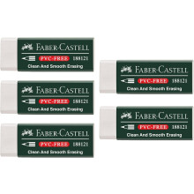 Faber-Castell 205002 Eraser 188121, PVC-, Plastic, White, Pack of 5