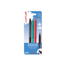 Uni-Ball URN-181-07 On Point Erasable Ballpoint Sky Black, Green and Red Gel Pens. Premium 0.7mm Rollerball Tip for Smooth Handwriting. Easy-Retract