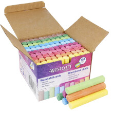 Westcott Chalk 100 pieces coloured | Value pack Blackboard chalk with 1.2 cm ? in bright colours | Low-dust & easy to wipe off | 8.5 cm long chalk