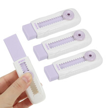 M&G 4 Pack Erasers, Purple Sliding Retractable Eraser Push Pull Cute Pencil Erasers Soft Large Easy to Clean with Plastic Sleeve for Sketching Drawing