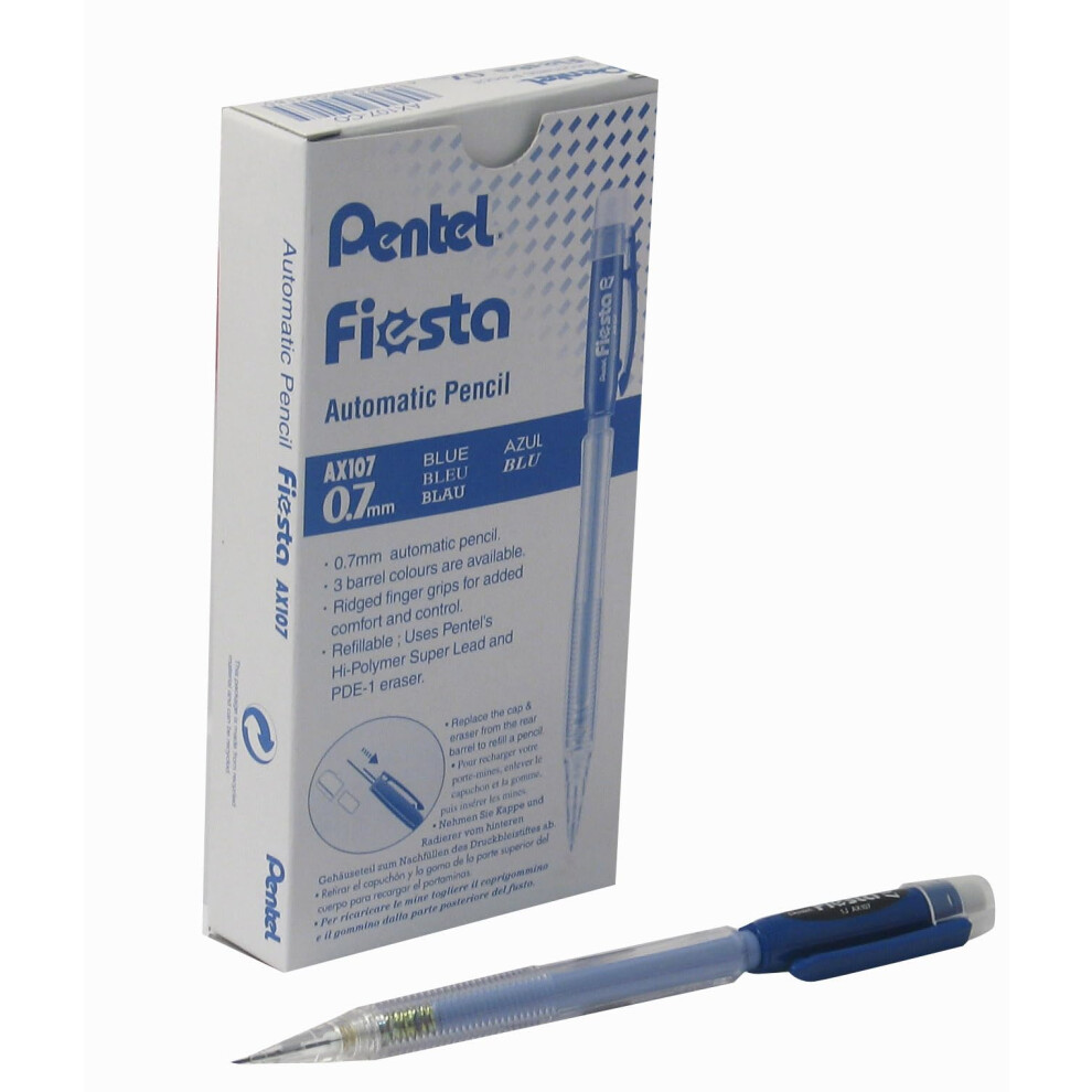 Pentel Fiesta 0.7Mm Mechanical Pencil - Barrel (Pack Of 12), Ax107-Co Blue