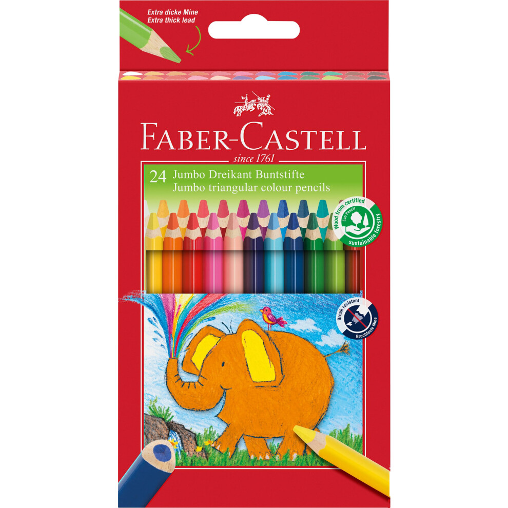 Faber-Castell 116524 Triangular Jumbo Coloured Pencils (Pack Of 24)