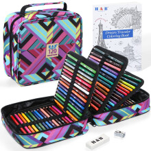 H & B Colouring Pencils 120 Colours Oil Based Coloured Pencils Drawing Set with Colouring Book Art Sets for Adults Artists