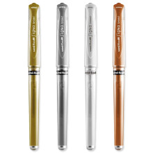 uni-ball Signo Pen Broad Metallic Gel Ink Rollerball - Metal 1mm Tip Nib 0.65mm Line Width With Rubber Grip - UM-153 - (Pack Of 4) - Gold, Silver,