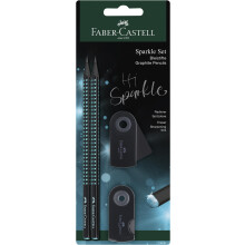 Faber-Castell Sparkle Midnight Ocean 118295 Writing Set with 2 Pencils, 1 Eraser and 1 Sharpener