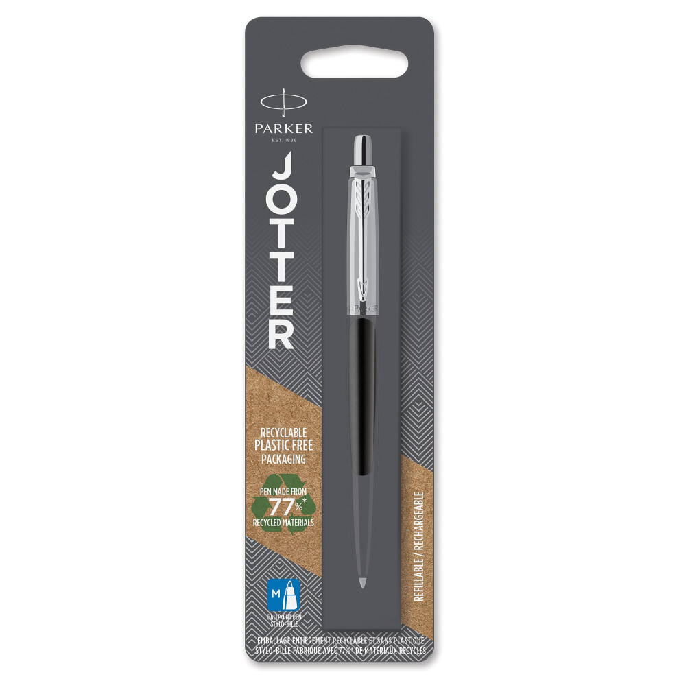 Parker Jotter Ballpoint Pen | Bond Street With Chrome Trim | Medium Point Ink Black/Blue