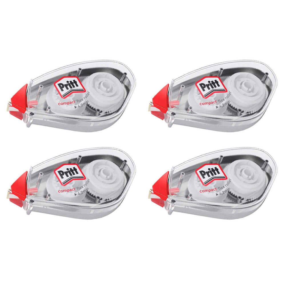 Pritt Compact Flex Correction Roller, Immediately Overwritable, Easy To Use With Flexible Tip, Tape Length 10 M, Tape Width 4.2 Mm, Economy Set With 4 5051225064549