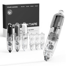 Four Candies Refillable Retractable White Correction Tape, 3PCS White Cute Smooth Push Pull Out Tape with 3 Extra Refills, Aesthetic Pen Shaped