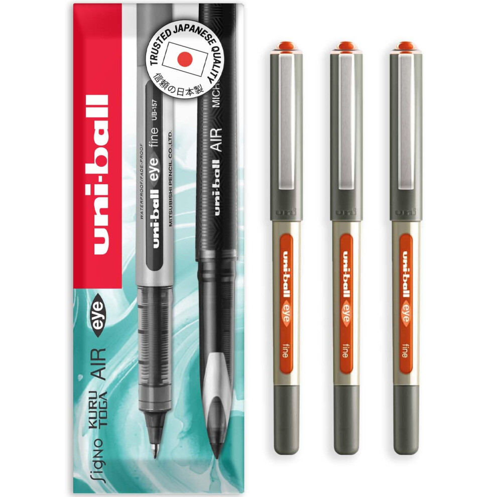 Uni-Ball Eye - Ub-157E Rollerball Pens - 0.7Mm Nib - In Envelope Gift Packaging (Pack Of 3, ) Orange