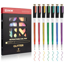 Retractable Glitter Gel Pens, 7 Colors Large Capacity Sparkle Shimmer Gel Ink Pens for Adult Colouring, 1.0 mm Fine Point Smooth Writing Color Pen for