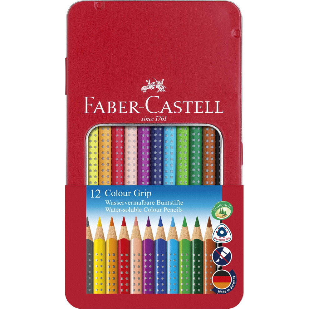 Faber-Castell Tin Of 12 Colour Grip 2001 Pencils, Multicoloured