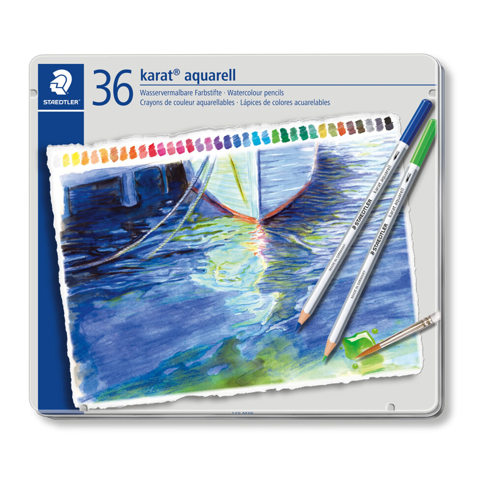 Staedtler 125 M36 Karat Aquarell Watercolour Colouring Pencil - Assorted Colours (Tin Of 36 Pencils)