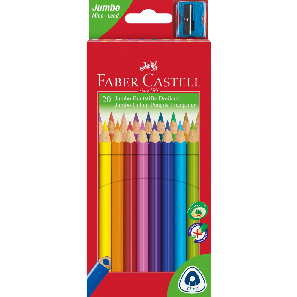 Faber-Castell Triangular Jumbo Colour Pencils With Sharpener (Pack Of 20)