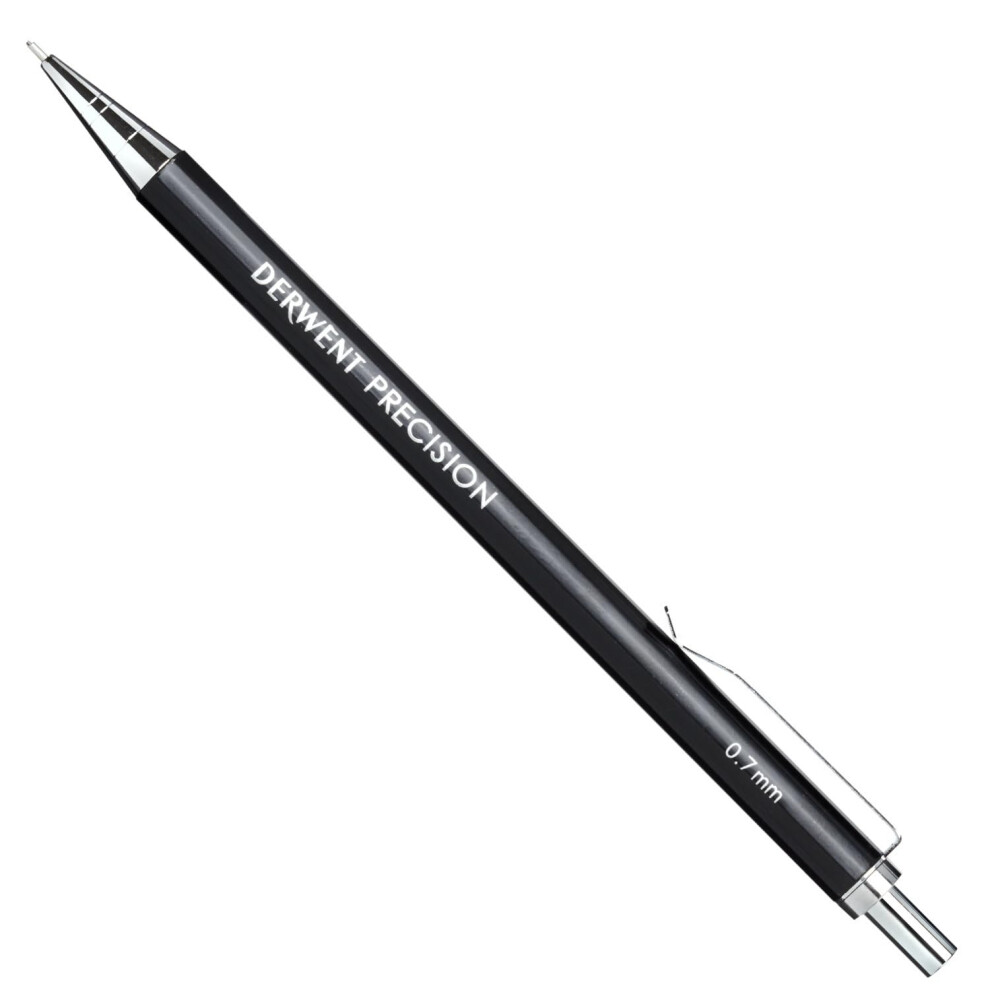 Derwent 0.7 Mm Precision Mechanical Pencil, Hb Leads And Erasers Included, Professional Quality, 2302429, 5 Piece Set Black