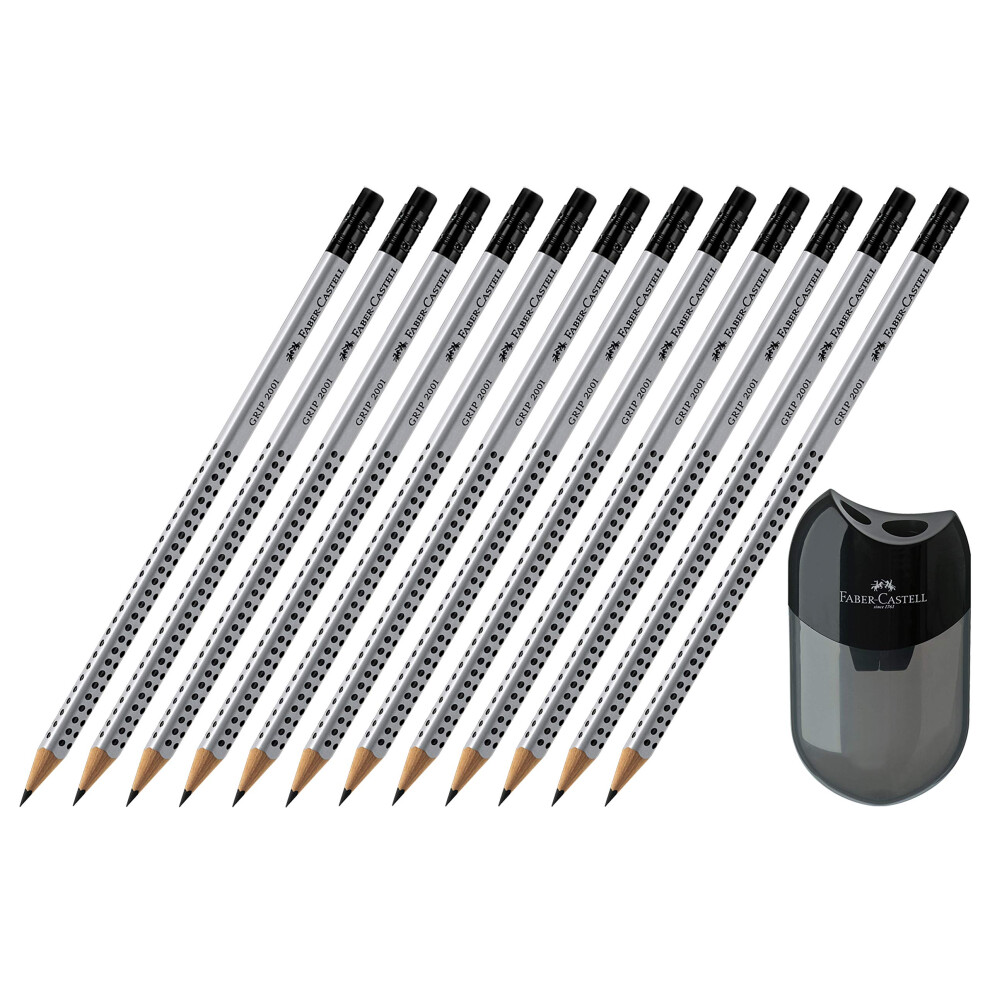 Faber-Castell Grip 2001 Hb Pencil With Eraser Tip (12 Pencils + Sharpener)