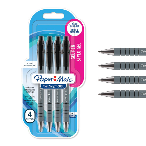 Paper Mate Paper Mate FlexGrip Gel Pens | Medium Point (0.7 mm) | Black Ink | 4 Count
