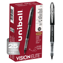 Uni-Ball Vision Elite Rollerball Pens, Black Pack of 12 - Micro Japanese 0.5mm Ink, Teacher, Smooth Writing School, Journaling - School & Office