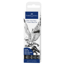 Faber-Castell Creative Studio Pitt Artist Pen India Ink Pen, Black, Pack of 4, For Art, Craft, Drawing, Sketching, Home, School, University, Colouring