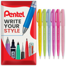 Pentel Brush Sign Pen SES15C - Brush Nib - Fibre Tip - Set of 6 - In Envelope Gift Packaging (Spring Tones)