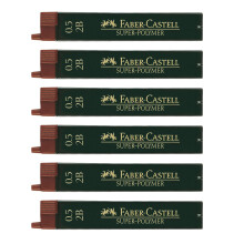 Faber-Castell Super Polymer 205027 Fine Lead Set of 6 with 12 Leads 0.5 mm Hardness 2B