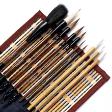AOMAYLL Chinese Calligraphy Brush Set - Premium Watercolor Brushes with Roll-up Bamboo Holder - Ideal for Kanji, Japanese Sumi, Painting, Drawing - 10