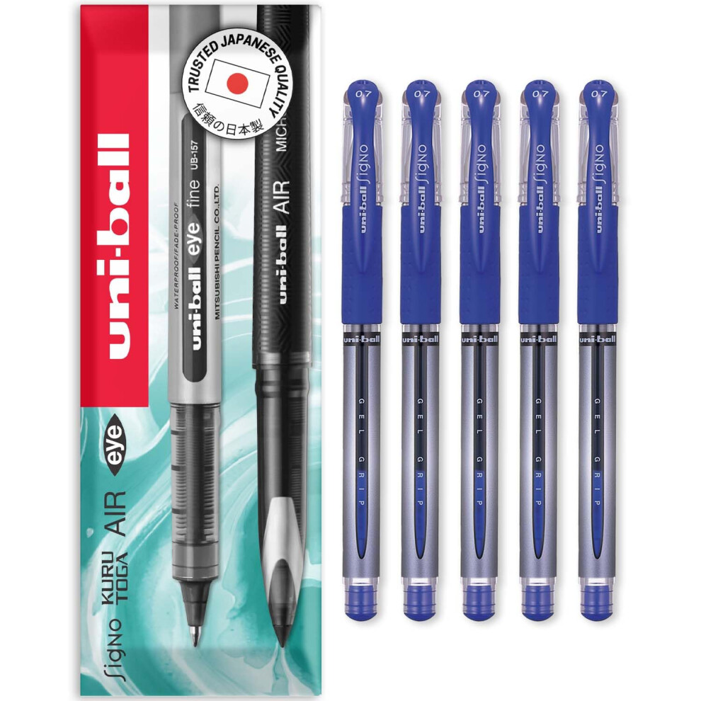 Uni-Ball Um-151 Signo Gel Grip Rollerball Pen ? 0.7Mm - In Envelope Gift Packaging (Pack Of 5, ) Blue