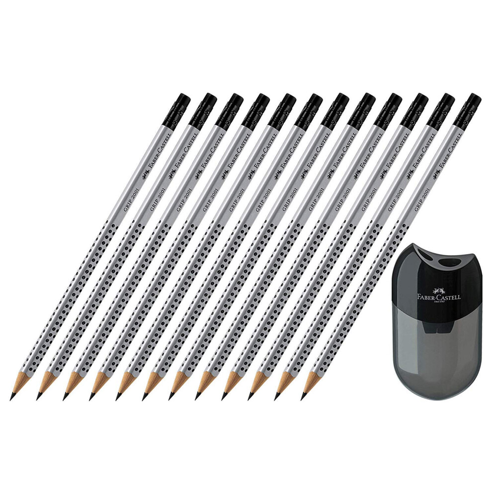Faber-Castell Grip 2001 Hb Pencil With Eraser Tip (12 Pencils + Vinyl Eraser)