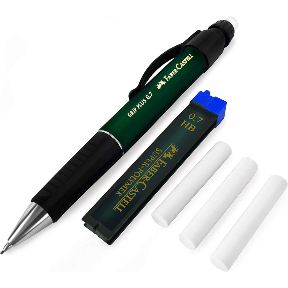 Faber-Castell Grip Plus Mechanical Pencil - 0.7Mm - Barrel + Super-Polymer 0.7Mm Hb Leads + Eraser Refills Green