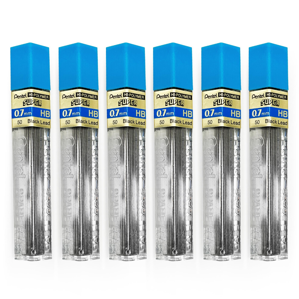 Pentel Super Polymer Refill Replacement Spare Leads For Automatic & Mechanical Pencils (Pack Of 6, 0.7Mm Hb)