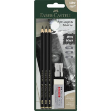 Faber-Castell Pitt Graphite Matt Pencils Set, Includes 3 Pencils 10B, 12B, 14B, Rubber Eraser And Pencil Sharpener, Ideal For Artists, For Blending,
