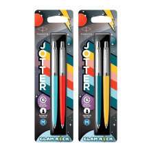 Parker Jotter Originals Ballpoint Pens | Pack of 4 | Glam Rock Collection | Azure Blue, Vermilion, Peacock Blue & Sunshine Yellow | Blue Ink