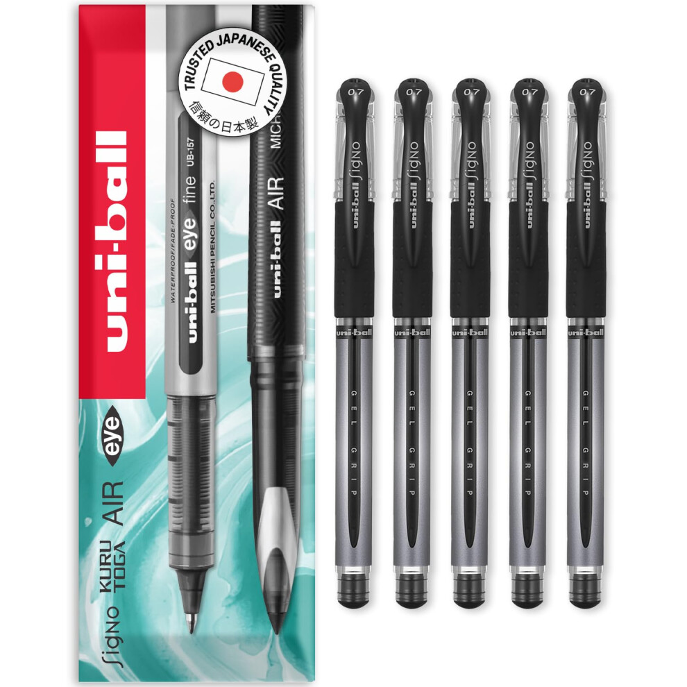 Uni-Ball Um-151 Signo Gel Grip Rollerball Pen ? 0.7Mm - In Envelope Gift Packaging (Pack Of 5, ) Black