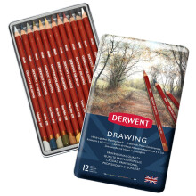 Derwent Drawing Pencils, Set of 12 in Tin, 5mm Round Core, Premium Core Strength, Creamy Texture, Ideal For Fine Art Drawing & Colouring, Professional