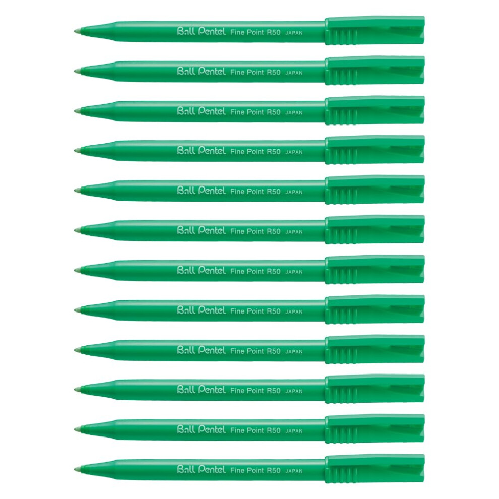 Pentel R50 Rollerball Pen Green Barrel Water-Based 0.8Mm Tip 0.4Mm Line Green Ref R50-D [Pack Of 12]