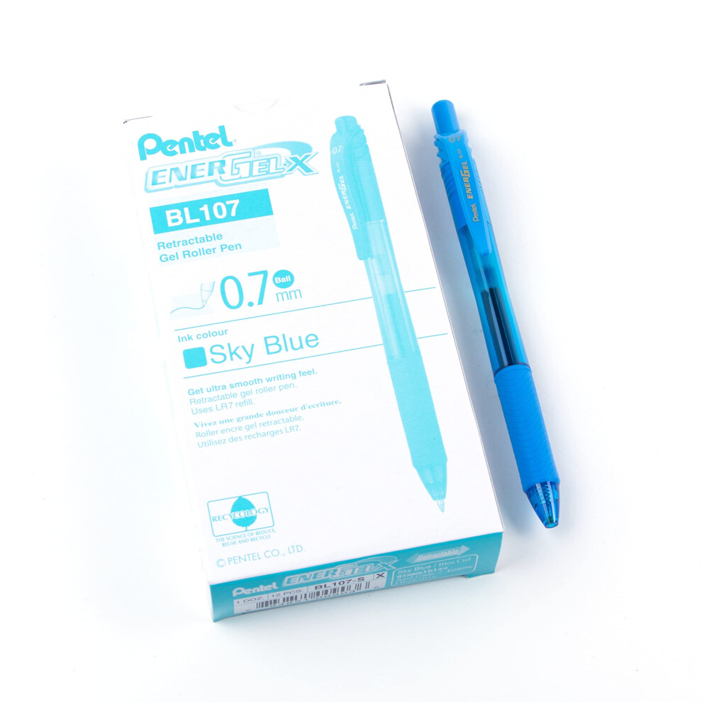 Pentel 0.7 Mm Energel X Retractable Rollerball Pen - (Pack Of 12) Sky Blue