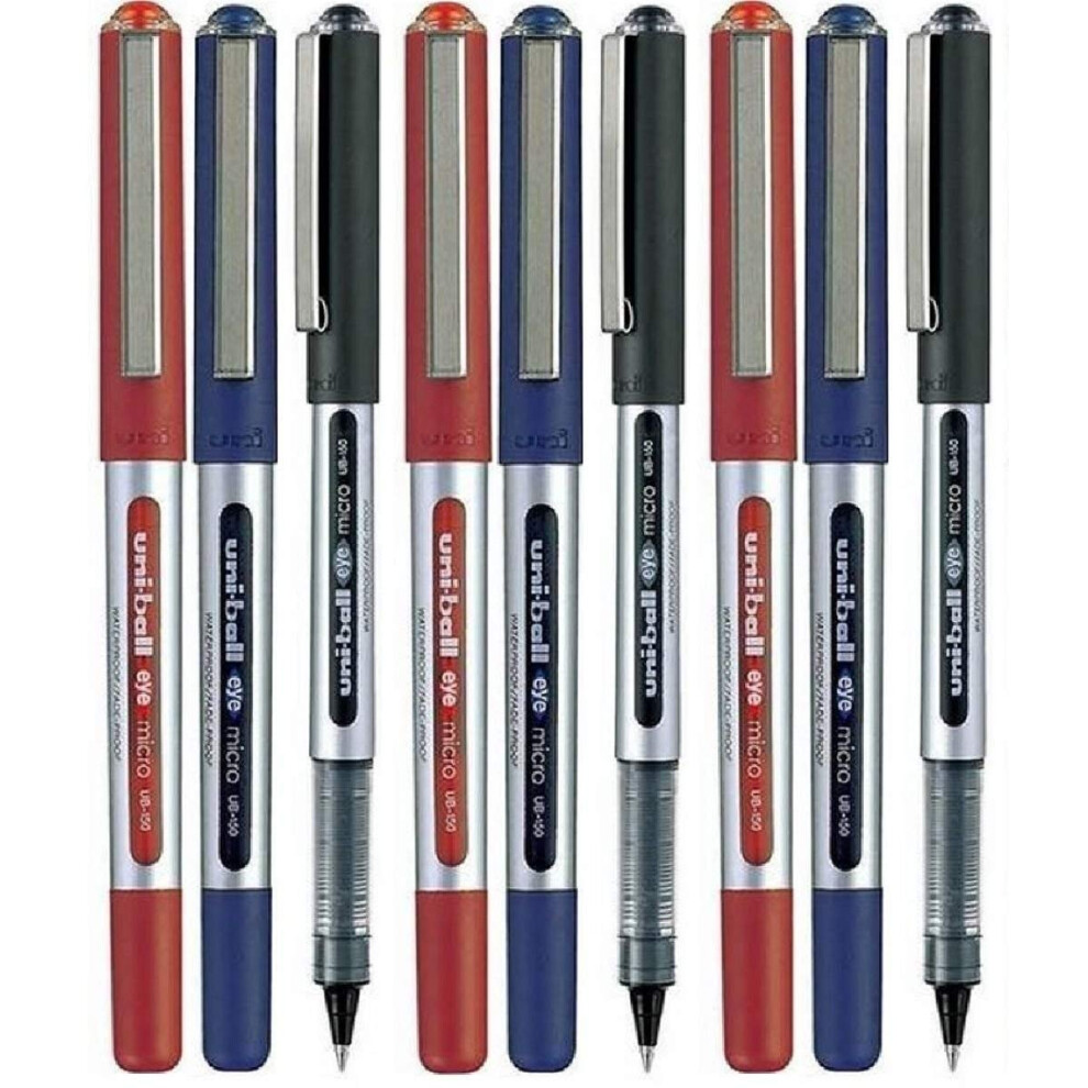 Uni-Ball Uni Ball Ub-150E Assorted Colour (9 Pack) Eye Micro Rollerball Pen 0.5Mm (3 Of Each Colour - 9 Pens) Red/Black/Blue