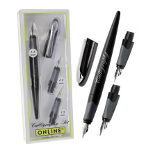 ONLINE calligraphy-set AIR black, fountain pen with 3 calligraphy nibs in 3 line widths 0.8 / 1.4 / 1.8 mm, standard ink cartridges or converter, gift