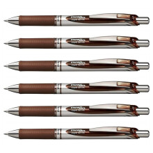 Pentel EnerGel Gel Ink Rollerball Pens with Pressure Mechanism, Pack of 6, 0.7 mm (Brown, 6-Pack)