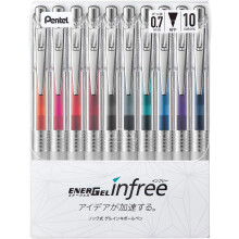 Pentel EnerGel Ink Ballpoint Pen (EnerGel Infree), 0.7mm ball, 10 Color Set (BL77TL-10)