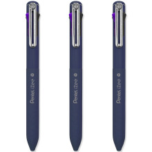 Pentel iZee 4 Colour Ballpoint Pen - Deep Violet Barrel - Multi Ink - Black, Violet, Blue & Green Ink - Pack of 3
