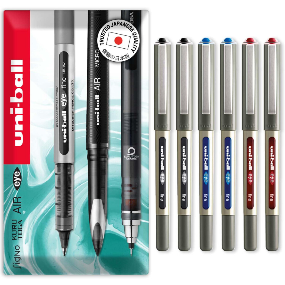 Uni-Ball Eye - Ub-157E Rollerball Pens - 0.7Mm Nib - In Envelope Gift Packaging (Pack Of 6, Multicolor)