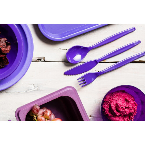 Purple Camping Dining Set - Plate, Bowl, Beaker and Cutlery - Reusable Virtually Unbreakable Tableware 1