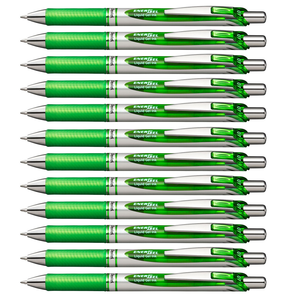 Pentel Bl77 Energel Xm Retractable Gel Ink Rollerball Pen, 0.7Mm Tip, Lime Green Ink (Pack Of 12)