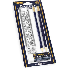 Helix Oxford Executive College Set - Includes Folding Ruler, Eraser, Sharpener and Pencils - Blister Pack of 5